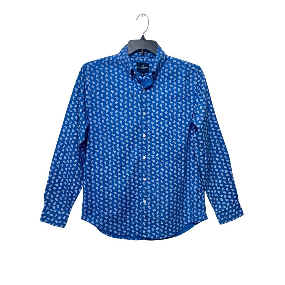 American Eagle Seriously Soft Pineapple Print Cotton‎ Button-Down Shirt Size M
